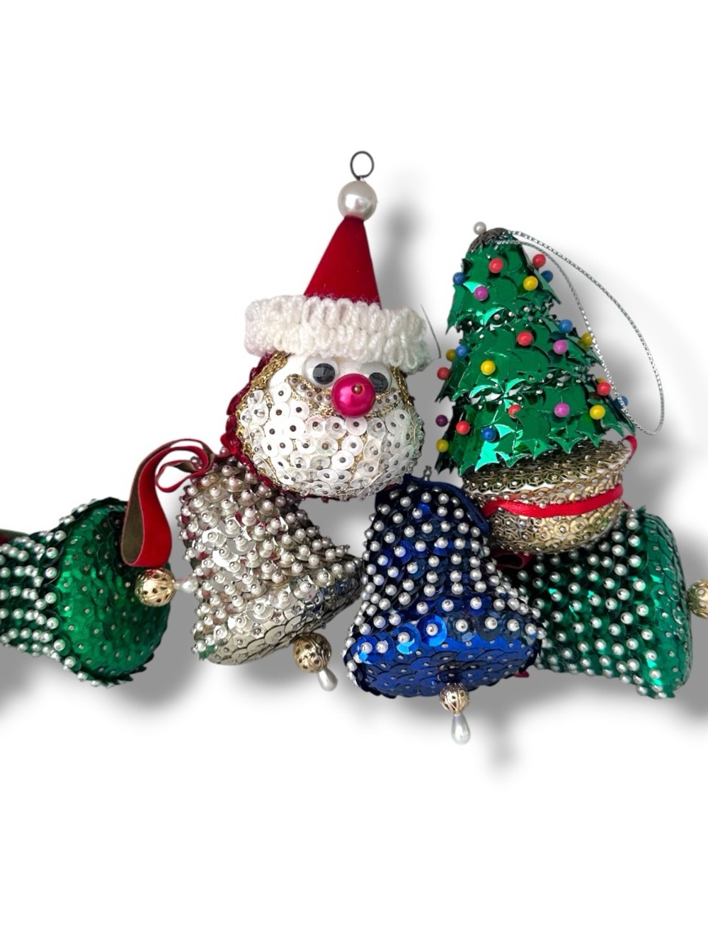 LOT OF 6 Vintage Push Pin Christmas Ornament's Santa Bell Tree